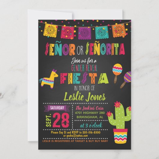 Fiesta Gender Reveal Invitation Kaart (Voorkant)