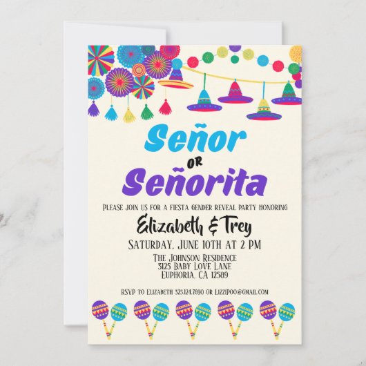 Fiesta Geslacht onthullen Señor of Señorita Kaart (Voorkant)