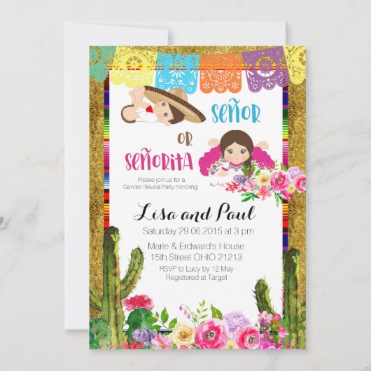 Fiesta Geslacht Onthulling Uitnodiging Señor of Se (Voorkant)