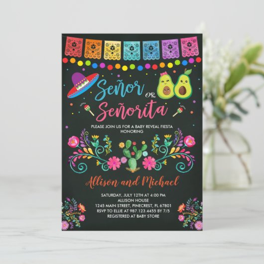 Fiesta Geslacht Onthulling Uitnodiging Señor of Se (Staand voorkant)