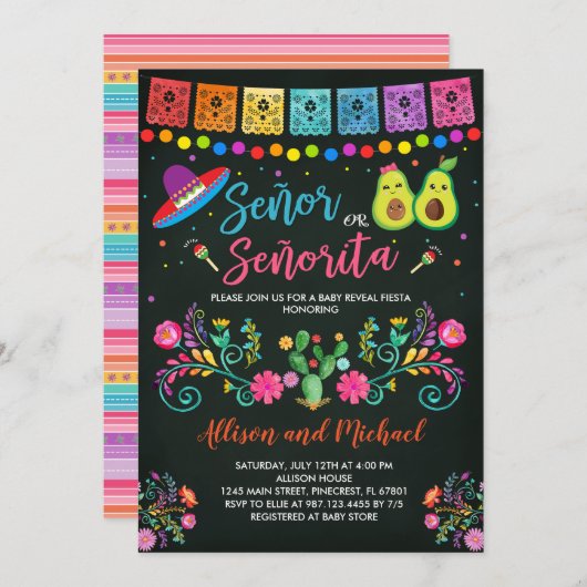 Fiesta Geslacht Onthulling Uitnodiging Señor of Se (Voorkant / Achterkant)