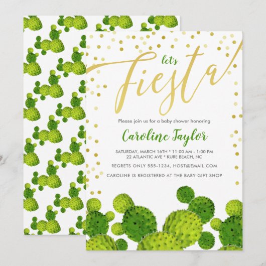Fiesta Goud en Groen Baby shower Kaart (Voorkant / Achterkant)