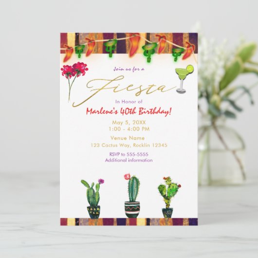 FIESTA Goud Zuidwest Cactus Verjaardagsfeest Kaart (Staand voorkant)