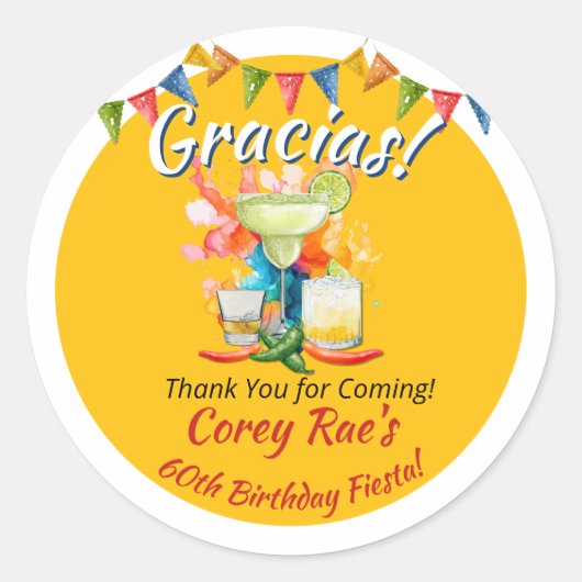Fiesta "Gracias" 60th Birthday Thank You Custom  Ronde Sticker (Voorkant)