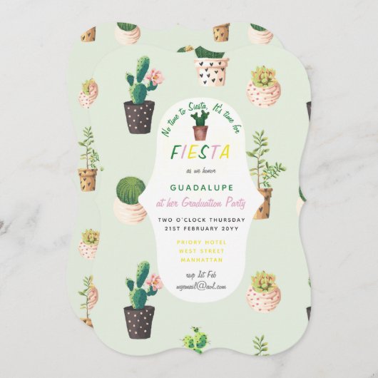 Fiesta Graduation Invitations Desert Cacti Kaart (Voorkant / Achterkant)