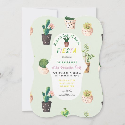 Fiesta Graduation Invitations Desert Cacti Kaart (Voorkant)