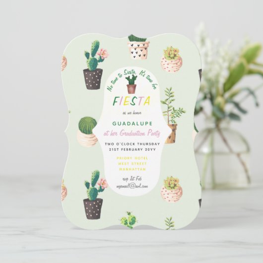 Fiesta Graduation Invitations Desert Cacti Kaart (Staand voorkant)