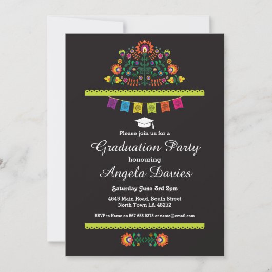 Fiesta Graduation Party Mexican Pattern Pet nodigt Kaart (Voorkant)