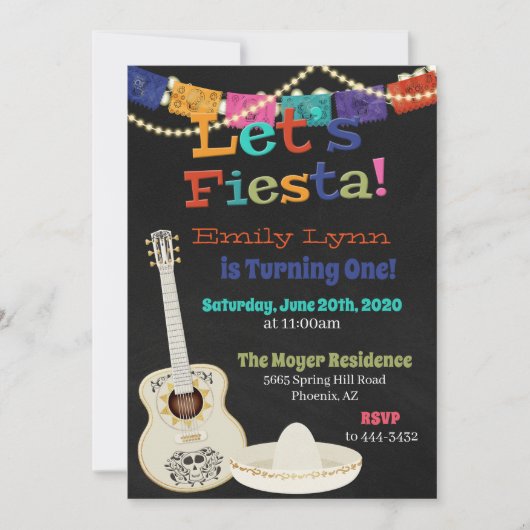 Fiesta Guitar Birthday Invitation Kaart (Voorkant)