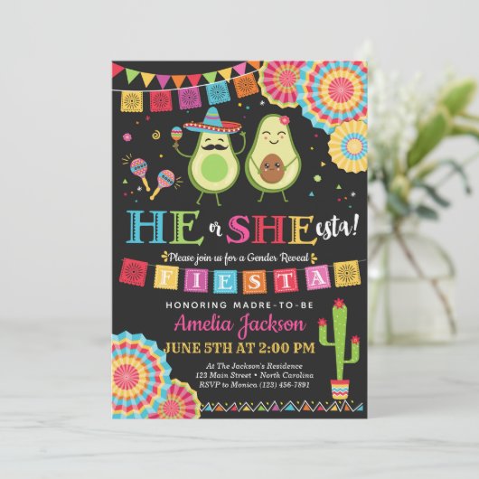 Fiesta He of she-esta Invitation Mexican Kaart (Staand voorkant)