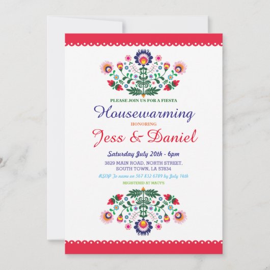 Fiesta Housewarming Party Mexican Floral Invite Kaart (Voorkant)
