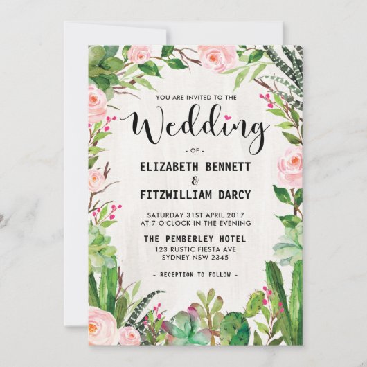 Fiesta Huwelijksuitnodiging Cactus Succulent Mexic Kaart (Voorkant)