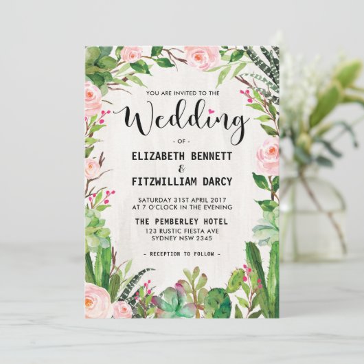 Fiesta Huwelijksuitnodiging Cactus Succulent Mexic Kaart (Staand voorkant)