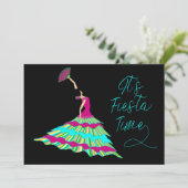 Fiesta Invitation, Flamenco Dancer op Black Kaart (Staand voorkant)