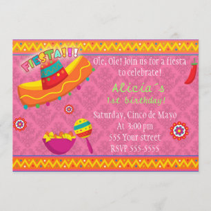 Fiesta Invitation Girl Birthday Party Mexicaanse r Kaart