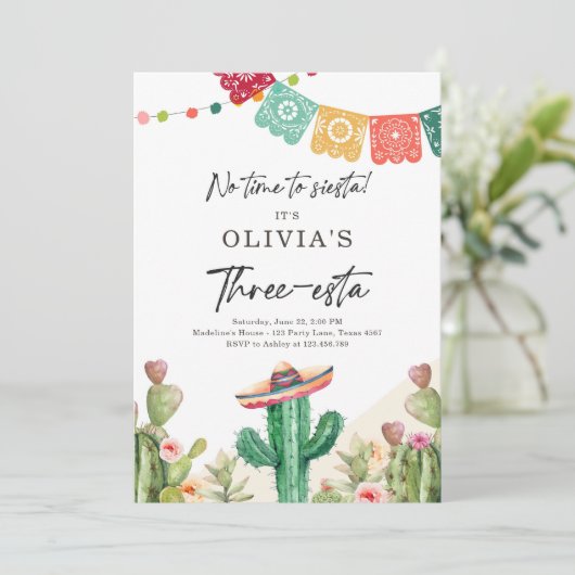 Fiesta Invitation Three-esta Birthday 3rd Mexican Kaart (Staand voorkant)
