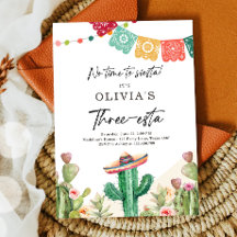 Fiesta Invitation Three-esta Birthday 3rd Mexican