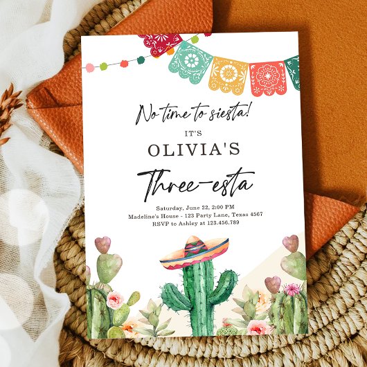 Fiesta Invitation Three-esta Birthday 3rd Mexican Kaart