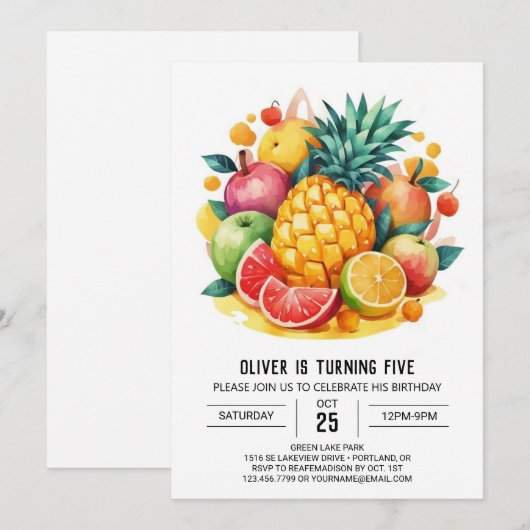 Fiesta Kinder bewerkbare vruchten Verjaardag Kaart (Voorkant / Achterkant)
