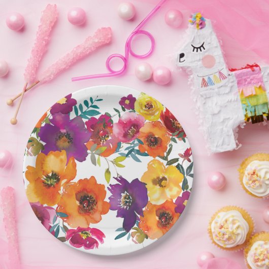 Fiesta Kleurrijk Bloemen Mexicaans Repetitie Diner Papieren Bordje (Feest)