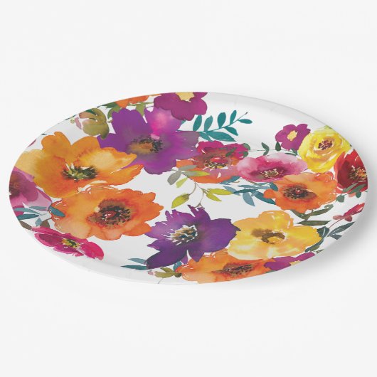 Fiesta Kleurrijk Bloemen Mexicaans Repetitie Diner Papieren Bordje (Gekanteld)