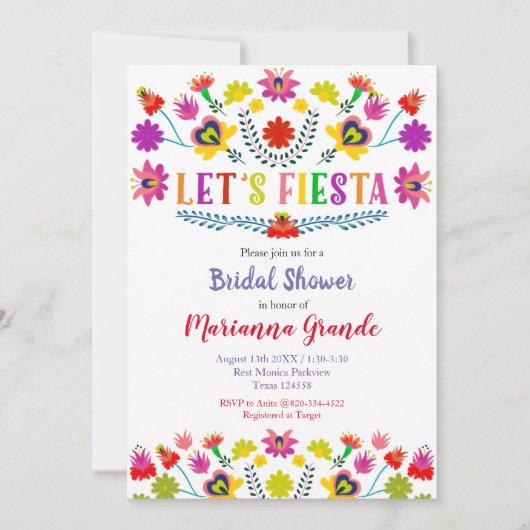 Fiesta Kleurrijke Bloemen Bruids Douche Uitnodigin Kaart (Voorkant)