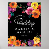 Fiesta Kleurrijke Bloemen Zwart Bruiloft Welkomstb Poster (Voorkant)