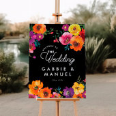 Fiesta Kleurrijke Bloemen Zwart Bruiloft Welkomstb Poster