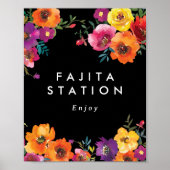 Fiesta Kleurrijke Bloemen Zwart Voedsel Station Si Poster (Voorkant)