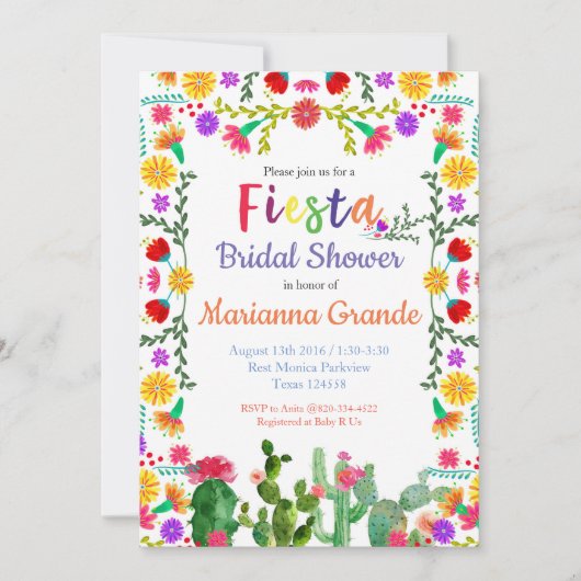 Fiesta kleurrijke bruids douche uitnodiging (Voorkant)