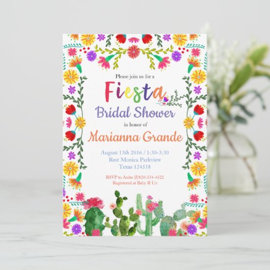 Fiesta kleurrijke bruids douche uitnodiging (Staand voorkant)