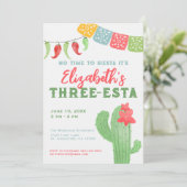 Fiesta Kleurrijke Cactus Drie-esta Verjaardag Kaart (Staand voorkant)