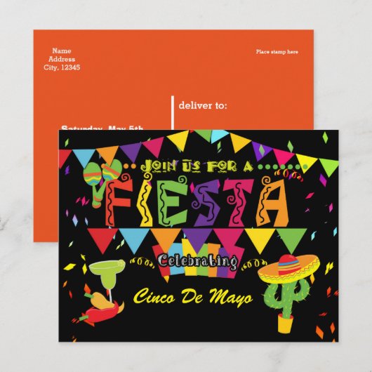 Fiesta kleurrijke Cinco de Mayo Briefkaart uitnodi (Voorkant / Achterkant)