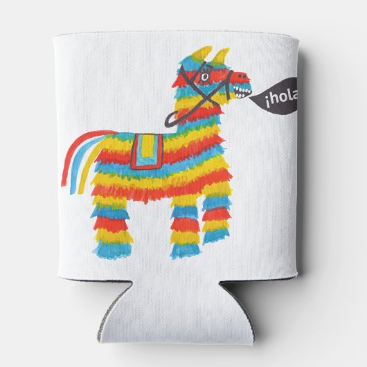 Fiesta kleurrijke donkey piñata zegt hola blikjeskoeler (Achterkant)