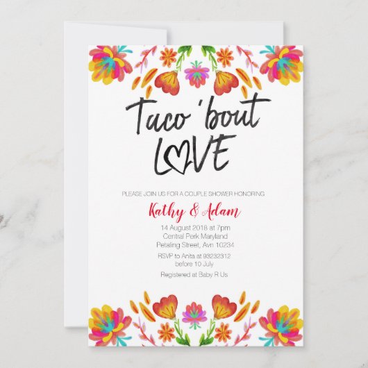 Fiesta kleurrijke Taco over Love Couples DOUCHE Kaart (Voorkant)