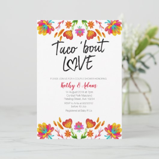 Fiesta kleurrijke Taco over Love Couples DOUCHE Kaart (Staand voorkant)