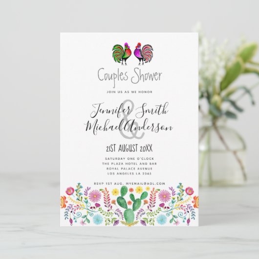 Fiesta Koppels Bruiloften Folk Art Bloemen Kaart (Staand voorkant)