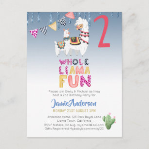Fiesta Lama Mama 2e Birthday Boy Girl Waterverf Briefkaart