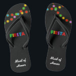 Fiesta Lights Gepersonaliseerde Teenslippers<br><div class="desc">Maak je teenslippers een beetje meer caliente! Tekst kan worden aangepast om een naam toe te voegen of te zeggen wat je maar wilt (Maid of Honor,  bruidsmeisje,  enz.) Kies uit verschillende bandbreedten en kleuren.</div>