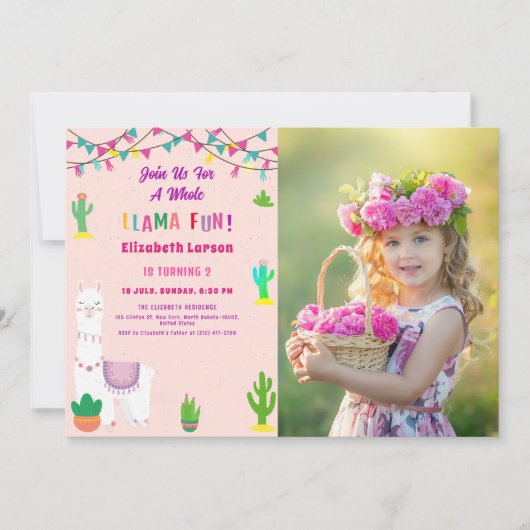 Fiesta Llama Alpaca Kids Verjaardag Foto Kaart (Voorkant)