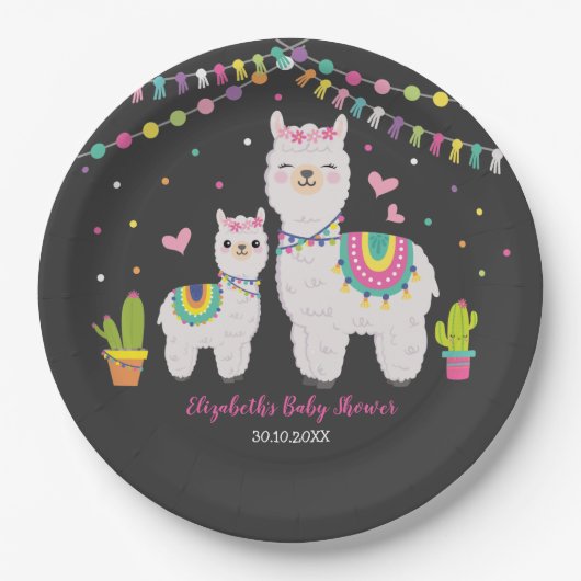 Fiesta Llama Baby Girl Shower Cactus Alpaca Party Papieren Bordje (Voorkant)