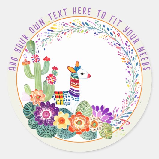 FIESTA Llama Cacti Bloemen Ronde Sticker (Voorkant)