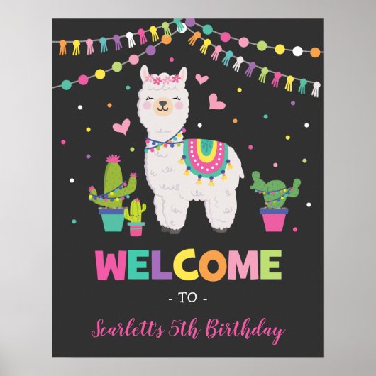 Fiesta Llama/Cactus Alpaca Mexican Birthday Poster (Voorkant)