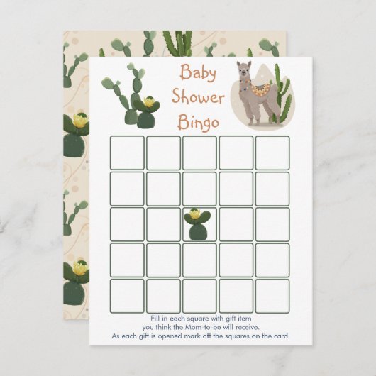 Fiesta Llama Cactus Baby Bingo Enclosure Kaart (Voorkant / Achterkant)