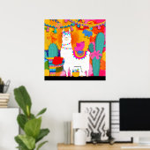 Fiesta Llama Cinco De Mayo Colorful Fun Waterverf Poster (Thuiskantoor)