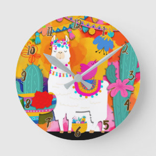 Fiesta Llama Cinco De Mayo Colorful Fun Waterverf Ronde Klok