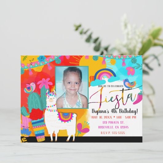 Fiesta Llama Cinco de Mayo Verjaardagsfeest Foto Kaart (Staand voorkant)