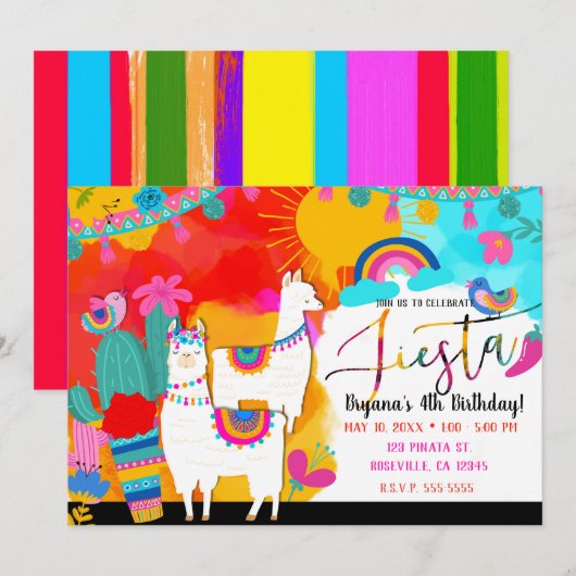 Fiesta Llama Cinco De Mayo Verjaardagsfeest Kaart (Voorkant / Achterkant)