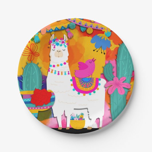 Fiesta Llama Cinco De Mayo Verjaardagsfeest Papieren Bordje (Voorkant)