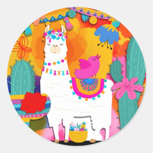 Fiesta Llama Cinco De Mayo Verjaardagsfeestje Ronde Sticker (Voorkant)